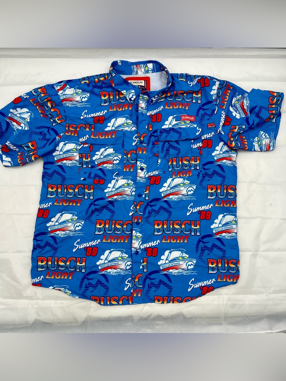 205 Busch Light 89 Magellan Shirt Mens XL Relaxed Fishing Short Sleeve Button Up